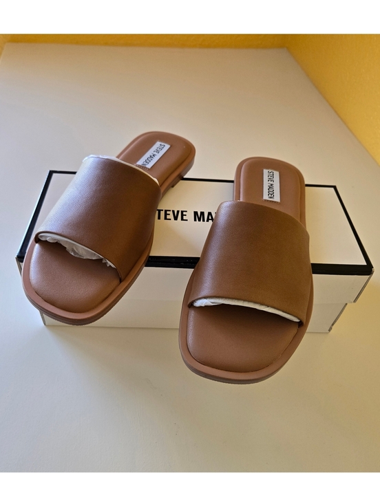 Steve Madden Shoes - Steve Madden Dakoda Sandals Women's Cognac Lea Leather Slip On Slides Size 8W